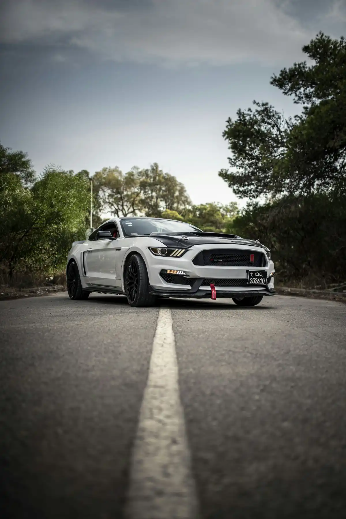 a white car parked on the side of a road