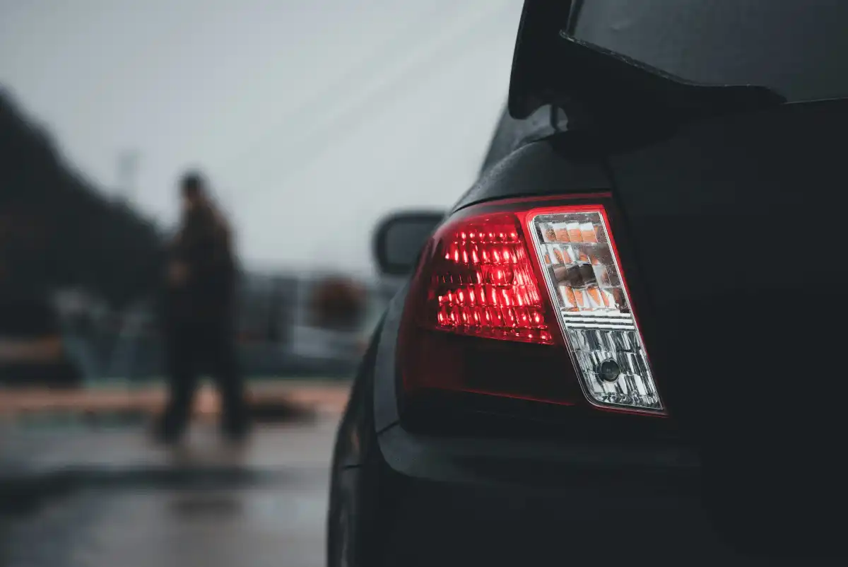 a close up of the tail lights of a car