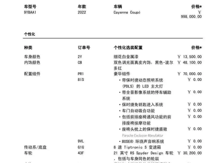 2022 Cayenne Cayenne Coupé 3.0T Platinum