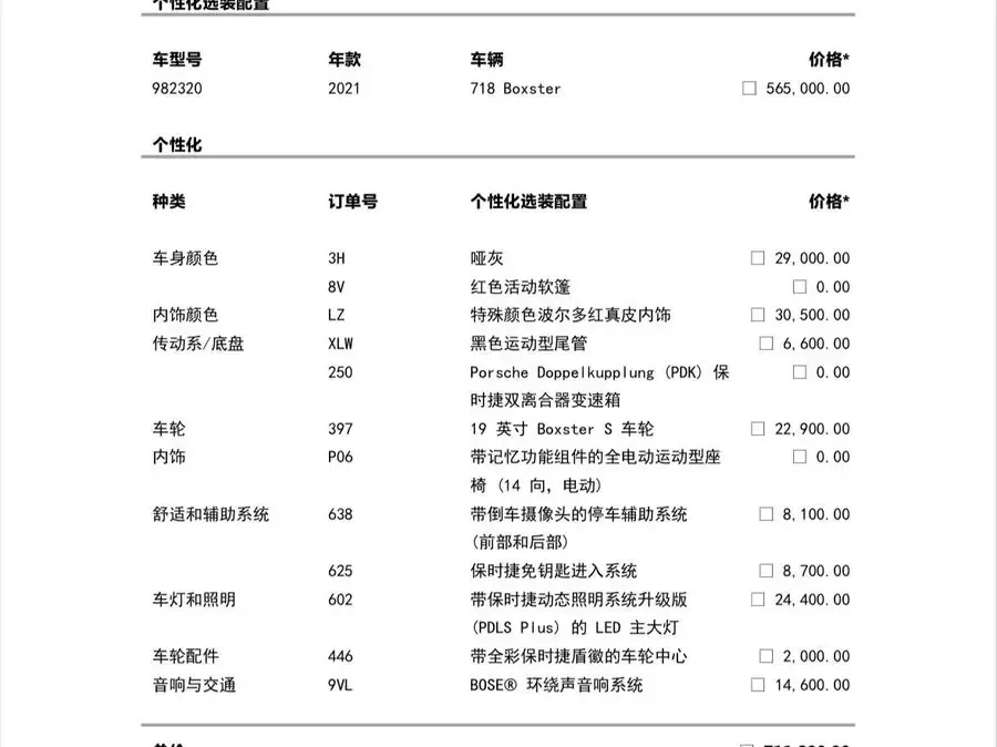 Porsche 718 2020 Model Boxster 2.0T