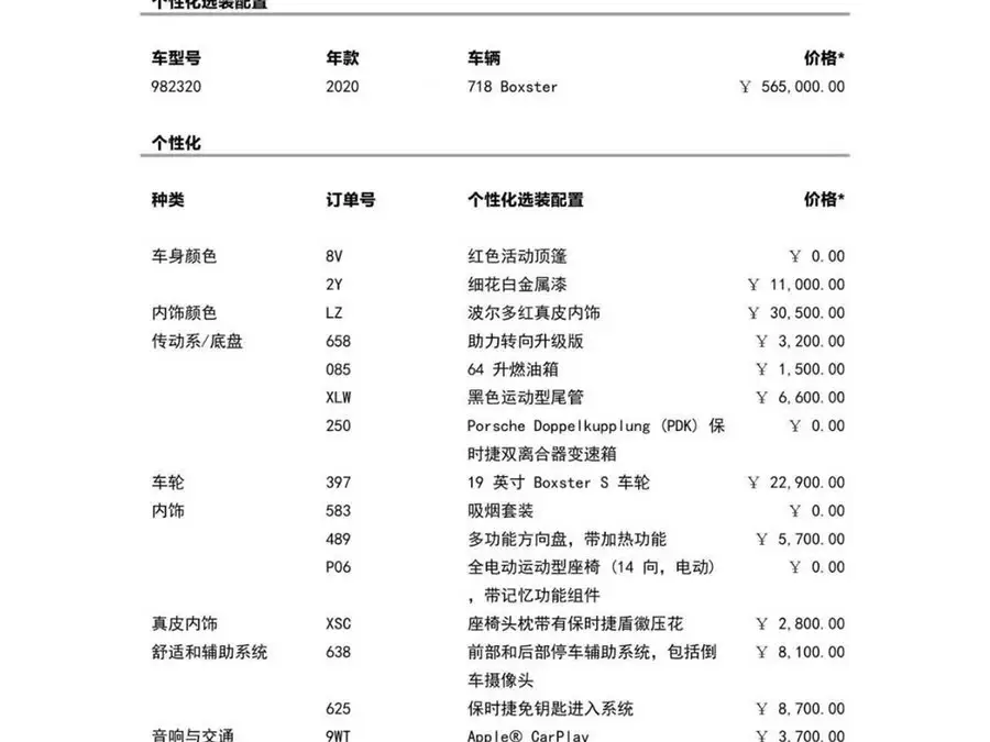 Porsche 718 2020 Model Boxster 2.0T